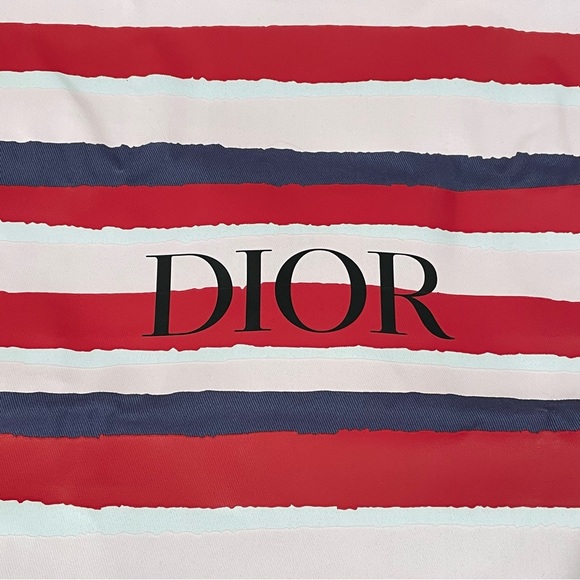 DIOR Drawstring Striped Summer Travel Pouch Bag Medium Size NEW - Picture 4 of 10